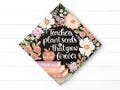 Books and Florals Teacher Graduation Cap Topper - Custom Quote - Hand Lettered Grad Cap Design