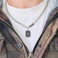 Sterling silver good luck pendant Cuban link necklace