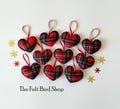 Tartan heart - Christmas hearts - Set of 10 - Red Christmas decor - Tartan decor - Christmas ornaments - Plaid decor - Valentine's day decor